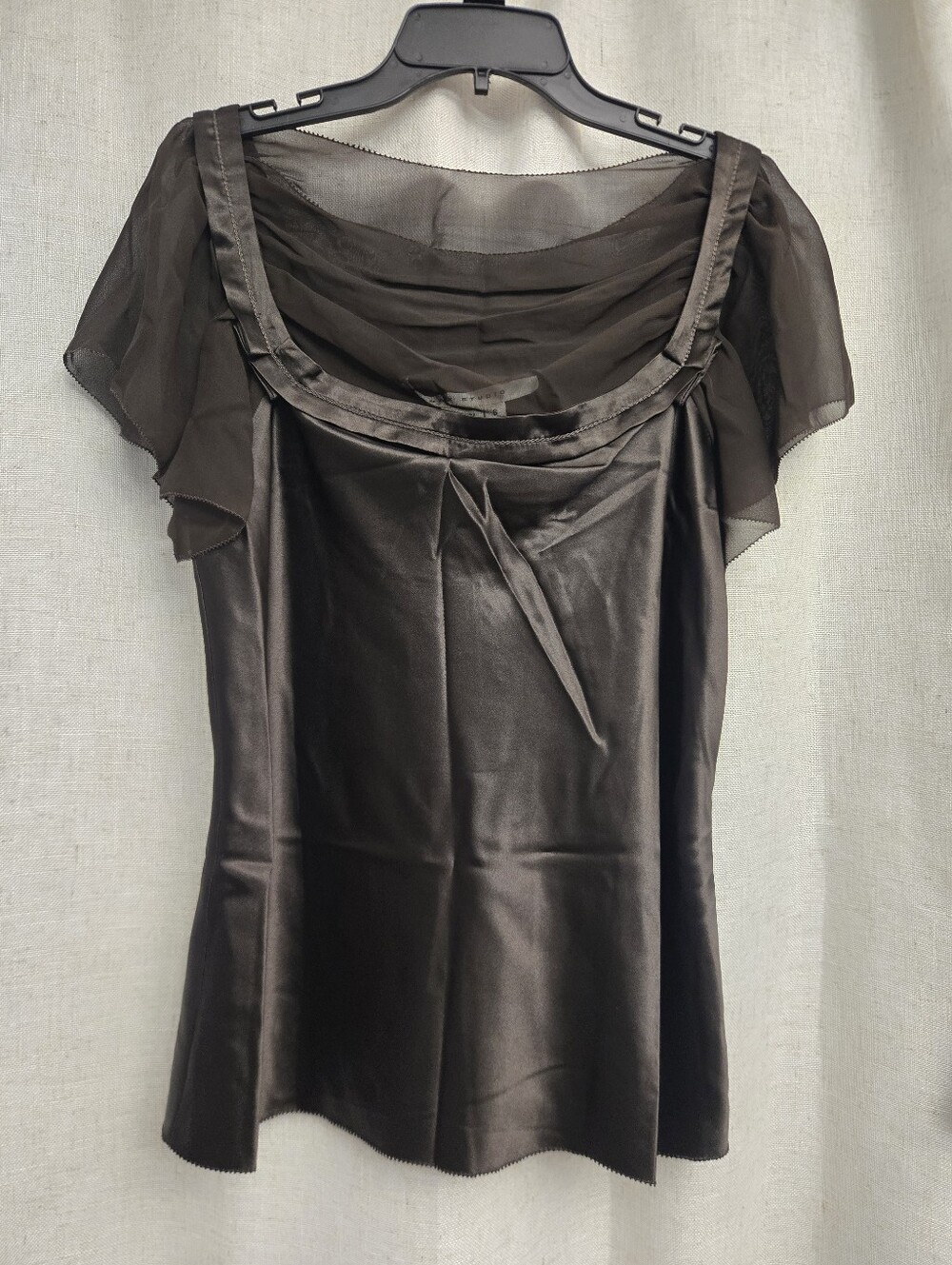 NWT Max Studio Coffee Brown Satin Chiffon Flutter Sleeve Top S